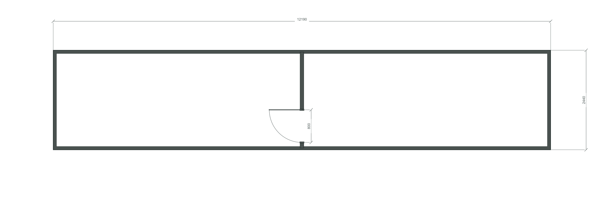 Базовая схема планировки Одна перегородка по центру; 40 ft HC, 12190×2440×2900 мм