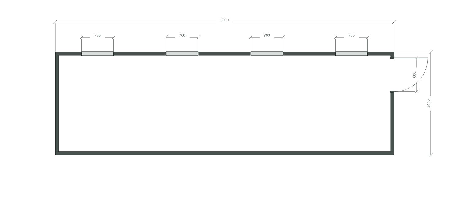 end_edge: входная дверь + 4 окна 760×2180; opposite; центры 1000, 3000, 5000, 7000 мм; 40 ft HC, 8000×2440×2900 мм