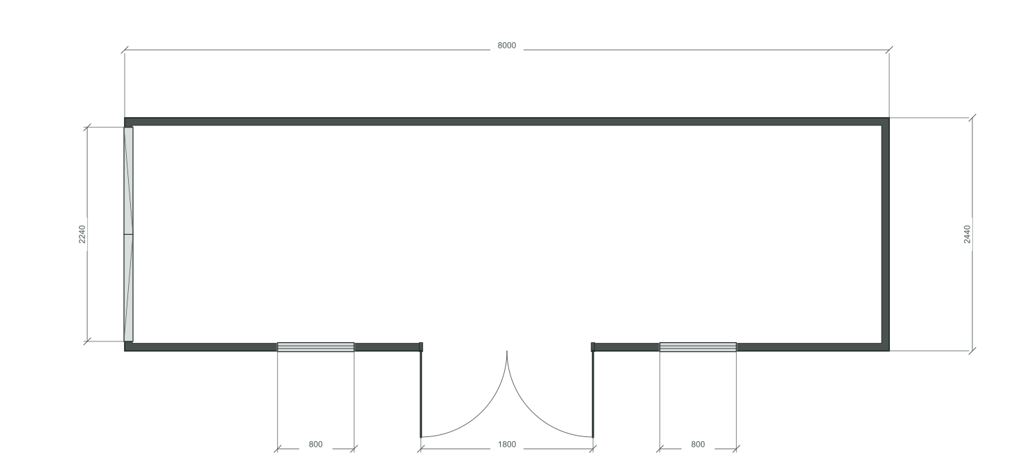 swing_gate: 2 окна 800×1000; same; 40 ft HC, 8000×2440×2900 мм