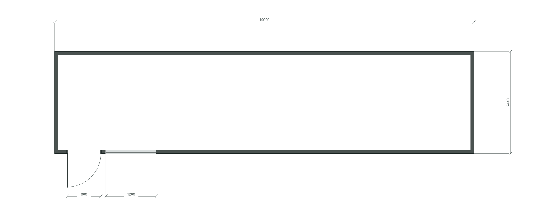 long_edge: входная дверь + 1 окна 1200×1000; same; центры 1820 мм; 40 ft HC, 10000×2440×2900 мм