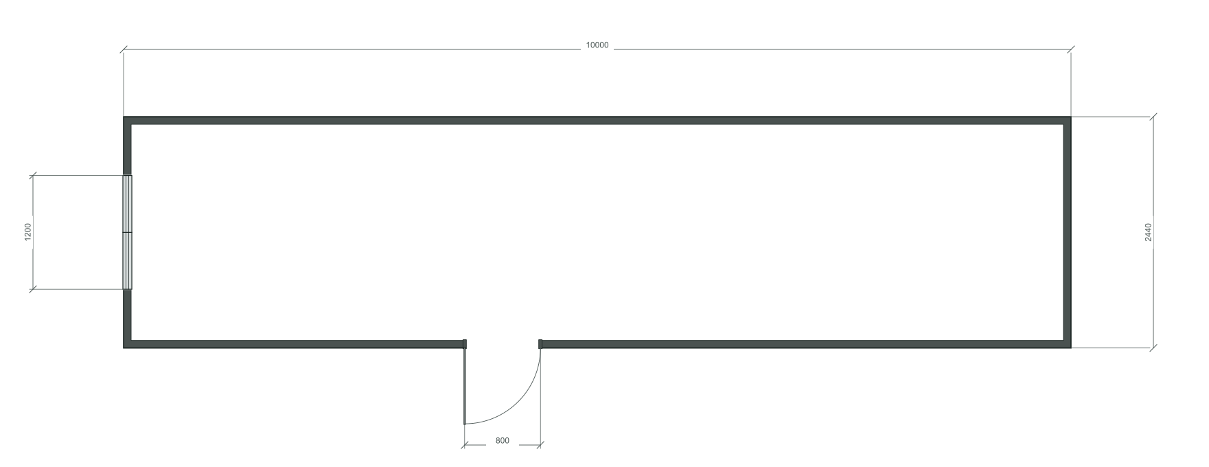 long_offset_3m: входная дверь + 1 окна 1200×1000; окно по центру заводского торца; 40 ft HC, 10000×2440×2900 мм
