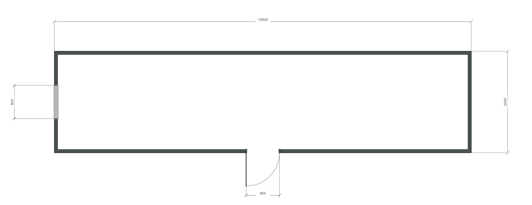 long_center: входная дверь + 1 окна 800×1000; окно по центру заводского торца; 40 ft HC, 10000×2440×2900 мм
