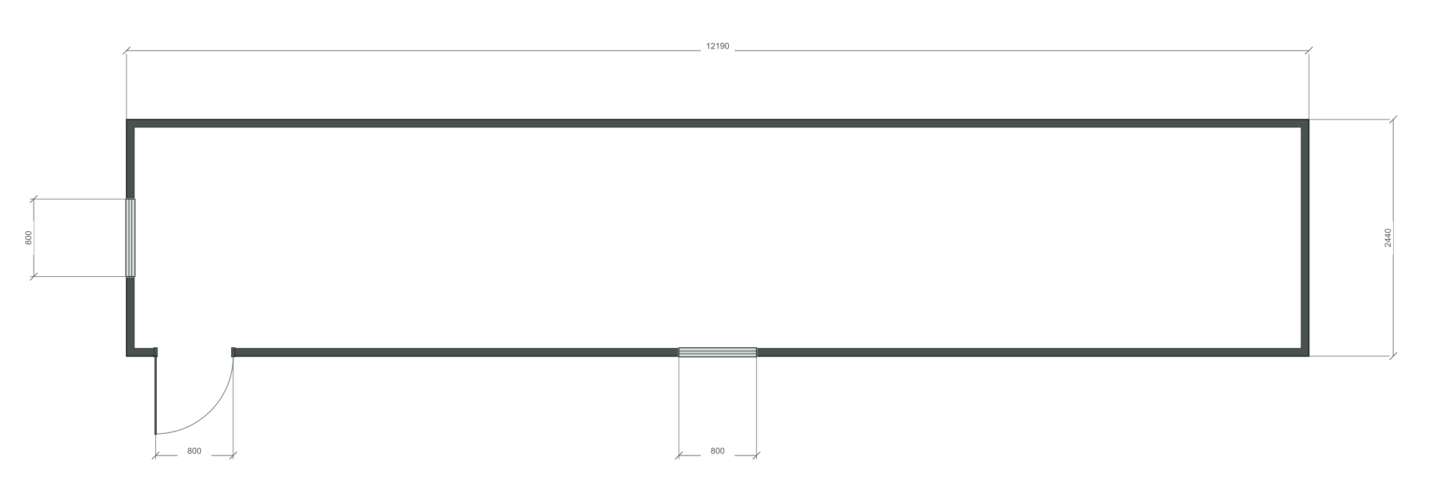 long_edge: входная дверь + 2 окна 800×1000; окно по центру заводского торца; 40 ft HC, 12190×2440×2900 мм
