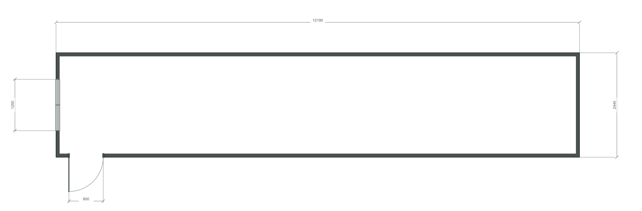 long_edge: входная дверь + 1 окна 1200×1000; окно по центру заводского торца; 40 ft HC, 12190×2440×2900 мм