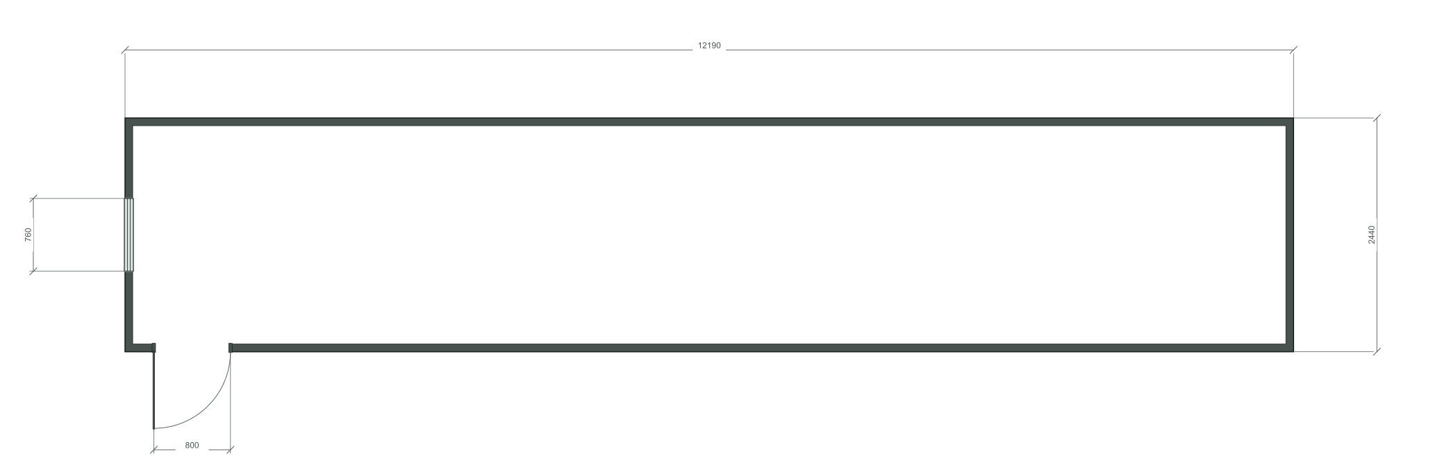 long_edge: входная дверь + 1 окна 760×2180; окно по центру заводского торца; 40 ft HC, 12190×2440×2900 мм