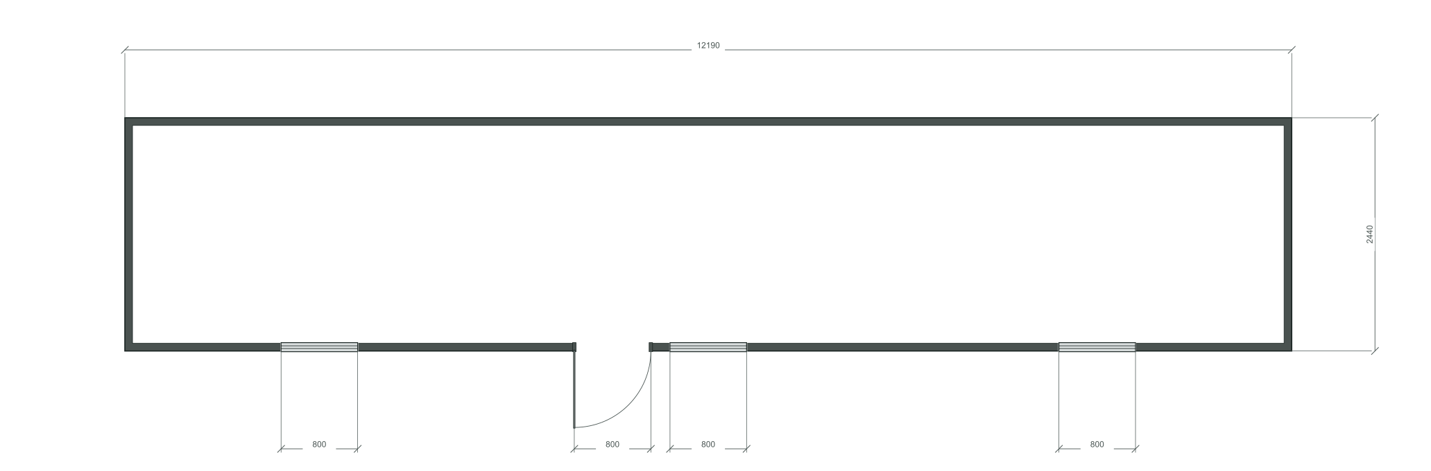 long_offset_3m: входная дверь + 3 окна 800×1000; same; центры 2032, 6095, 10158 мм; 40 ft HC, 12190×2440×2900 мм