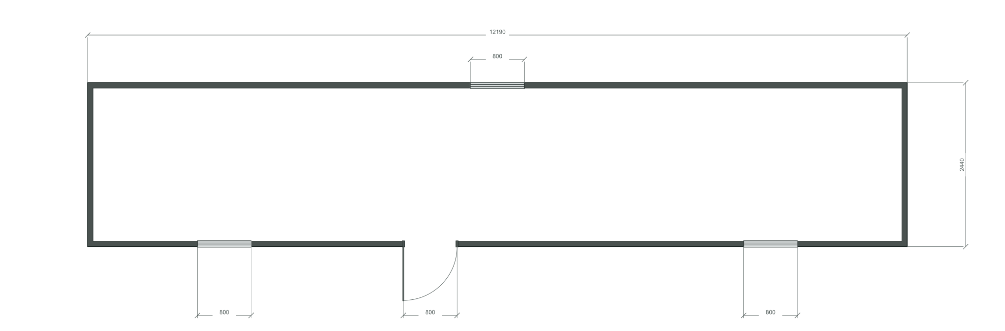 long_offset_3m: входная дверь + 3 окна 800×1000; mixed; центры 2032, 6095, 10158 мм; 40 ft HC, 12190×2440×2900 мм