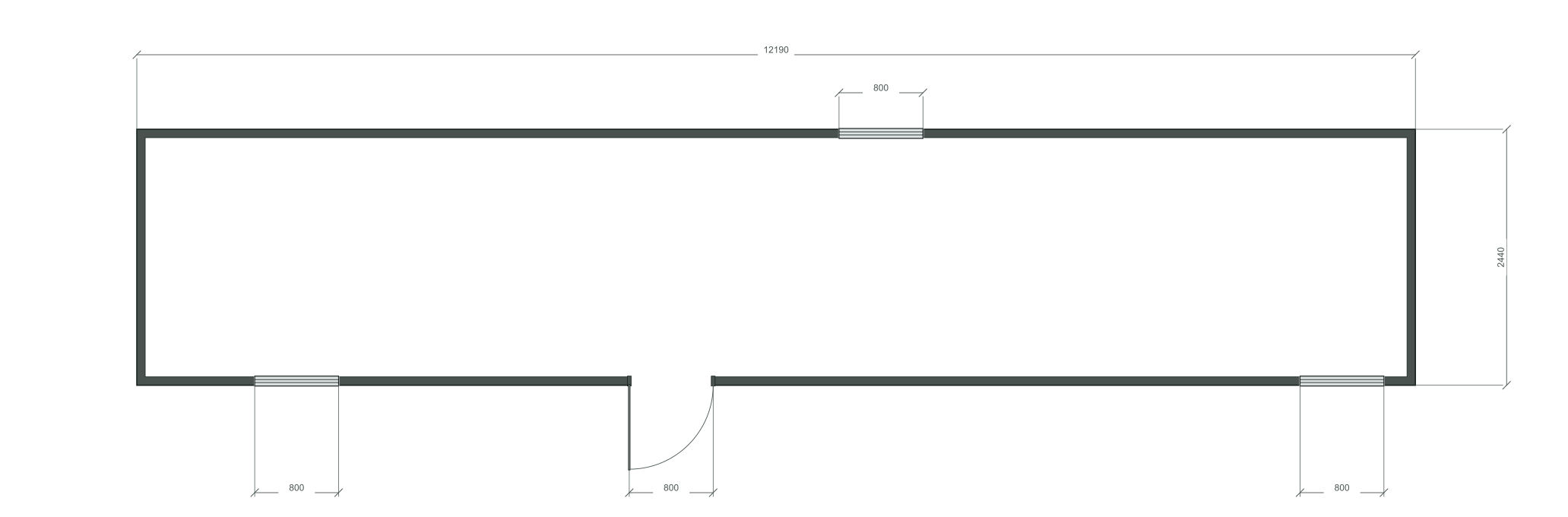 long_offset_3m: входная дверь + 3 окна 800×1000; mixed; центры 1524, 7095, 11490 мм; 40 ft HC, 12190×2440×2900 мм