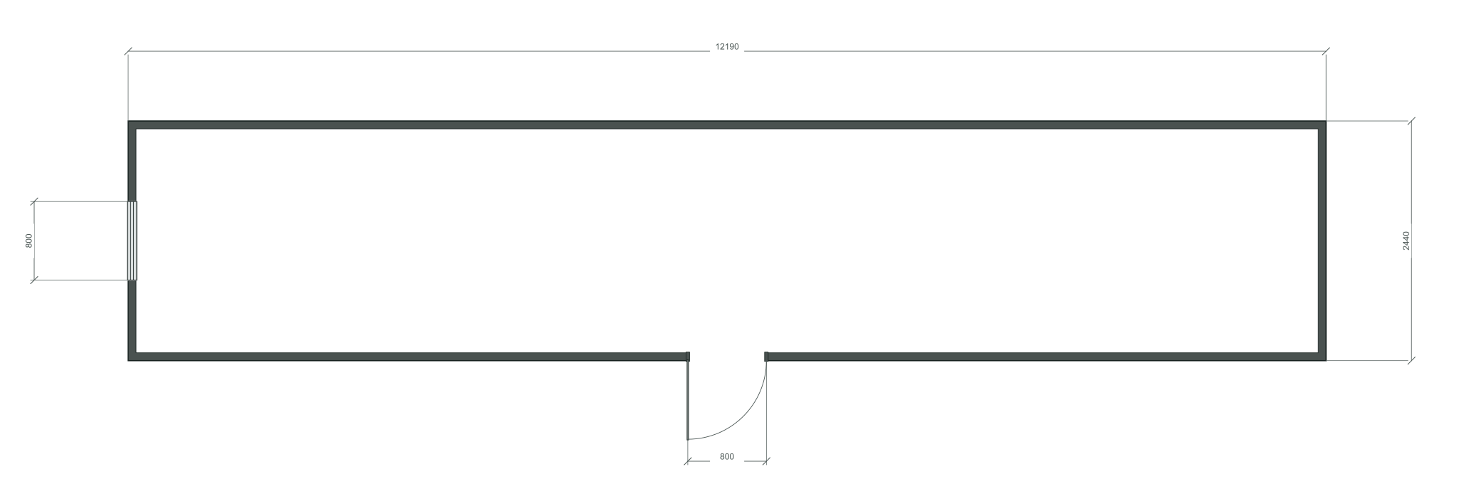 long_center: входная дверь + 1 окна 800×1000; окно по центру заводского торца; 40 ft HC, 12190×2440×2900 мм