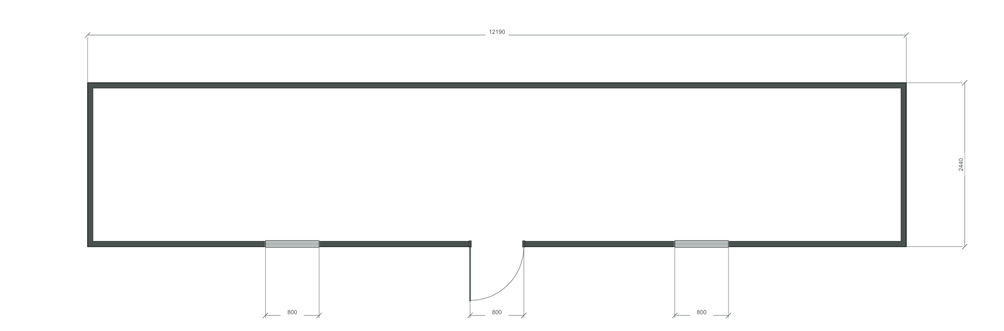 long_center: входная дверь + 2 окна 800×1000; same; центры 3048, 9143 мм; 40 ft HC, 12190×2440×2900 мм