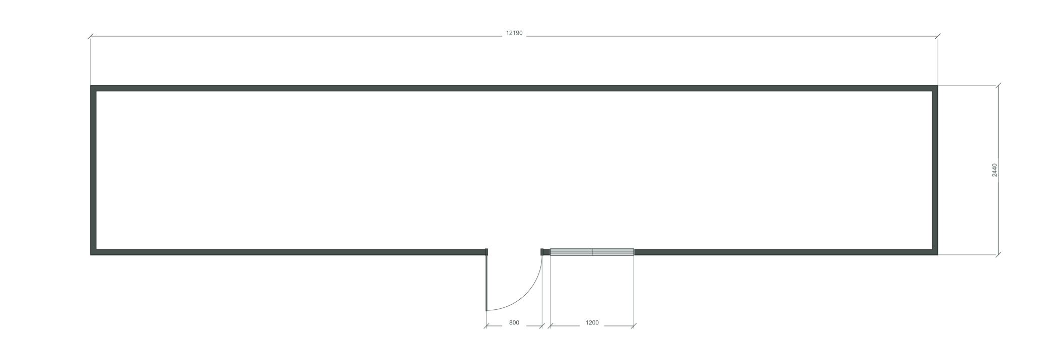 long_center: входная дверь + 1 окна 1200×1000; same; центры 7215 мм; 40 ft HC, 12190×2440×2900 мм