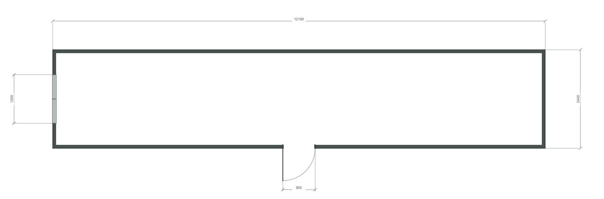 long_center: входная дверь + 1 окна 1200×1000; окно по центру заводского торца; 40 ft HC, 12190×2440×2900 мм