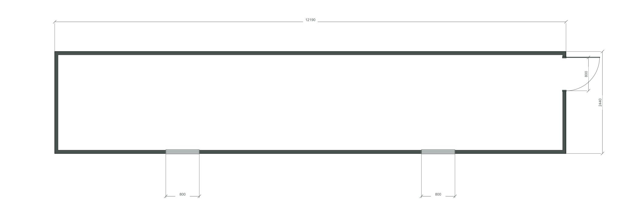 end_edge: входная дверь + 2 окна 800×1000; same; центры 3048, 9143 мм; 40 ft HC, 12190×2440×2900 мм
