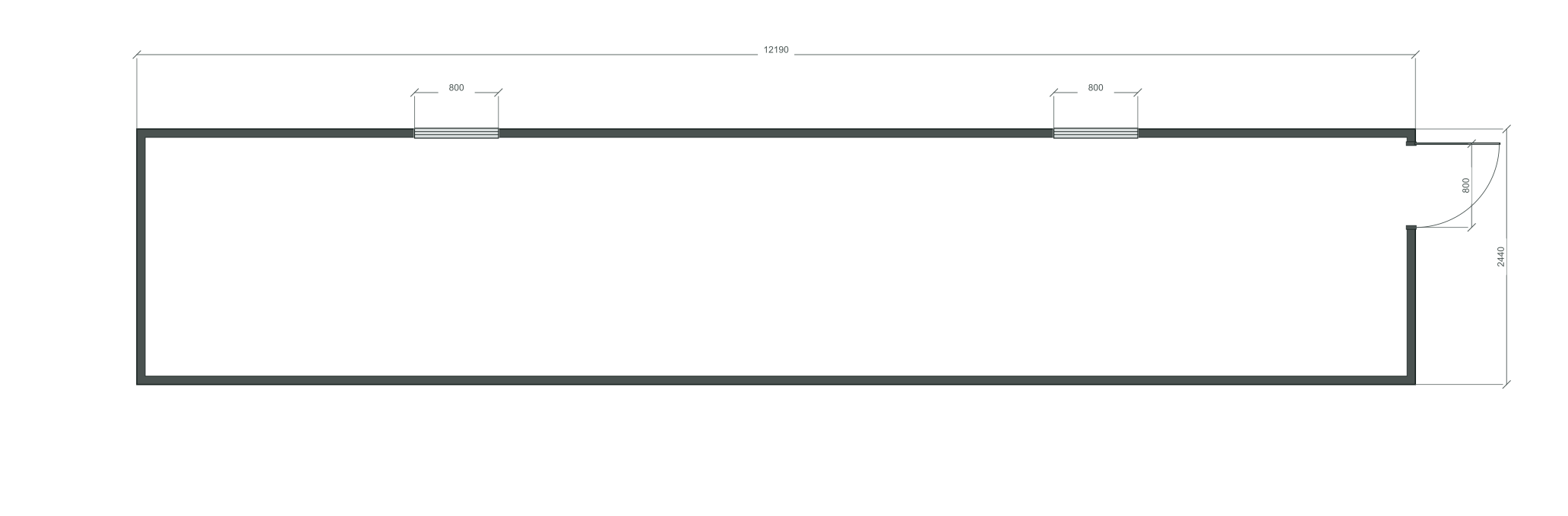 end_edge: входная дверь + 2 окна 800×1000; opposite; центры 3048, 9143 мм; 40 ft HC, 12190×2440×2900 мм