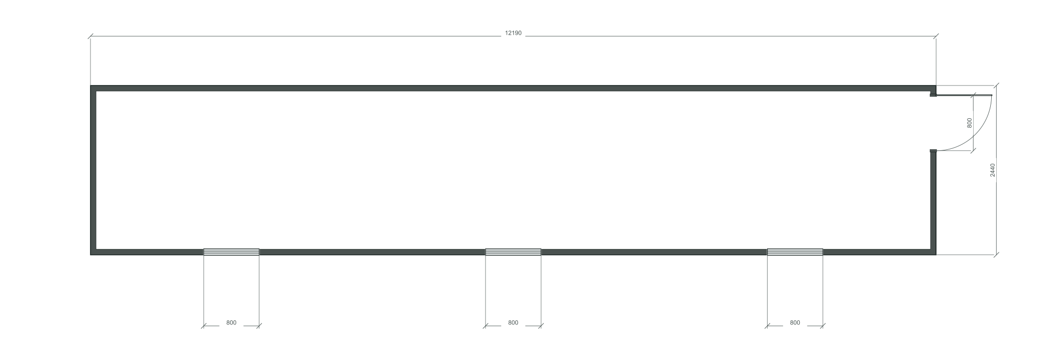 end_edge: входная дверь + 3 окна 800×1000; same; центры 2032, 6095, 10158 мм; 40 ft HC, 12190×2440×2900 мм