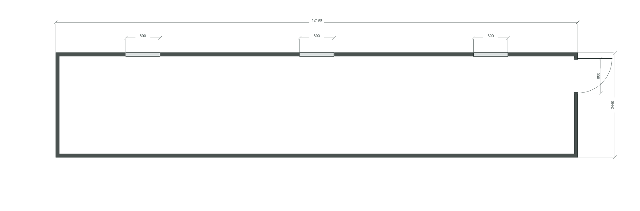 end_edge: входная дверь + 3 окна 800×1000; opposite; центры 2032, 6095, 10158 мм; 40 ft HC, 12190×2440×2900 мм
