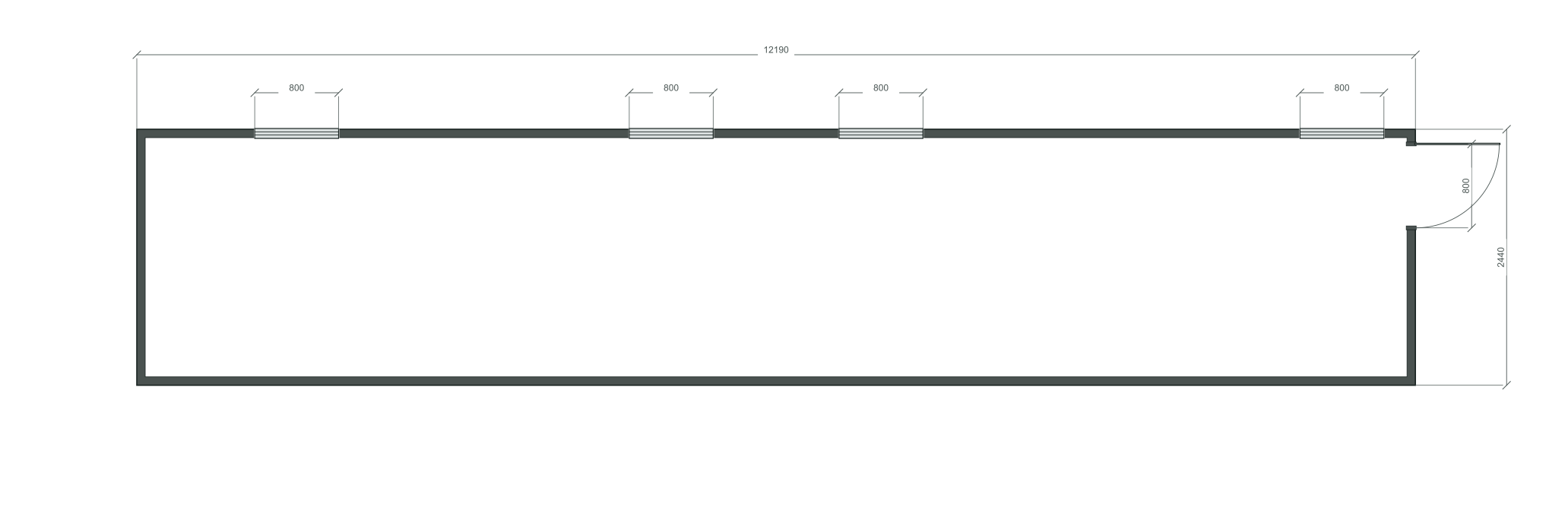 end_edge: входная дверь + 4 окна 800×1000; opposite; центры 1524, 5095, 7095, 11490 мм; 40 ft HC, 12190×2440×2900 мм