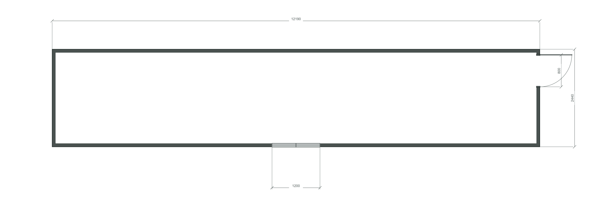 end_edge: входная дверь + 1 окна 1200×1000; same; центры 6095 мм; 40 ft HC, 12190×2440×2900 мм