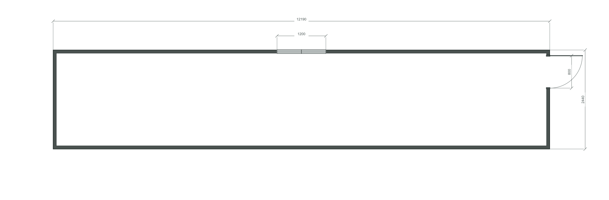 end_edge: входная дверь + 1 окна 1200×1000; opposite; центры 6095 мм; 40 ft HC, 12190×2440×2900 мм