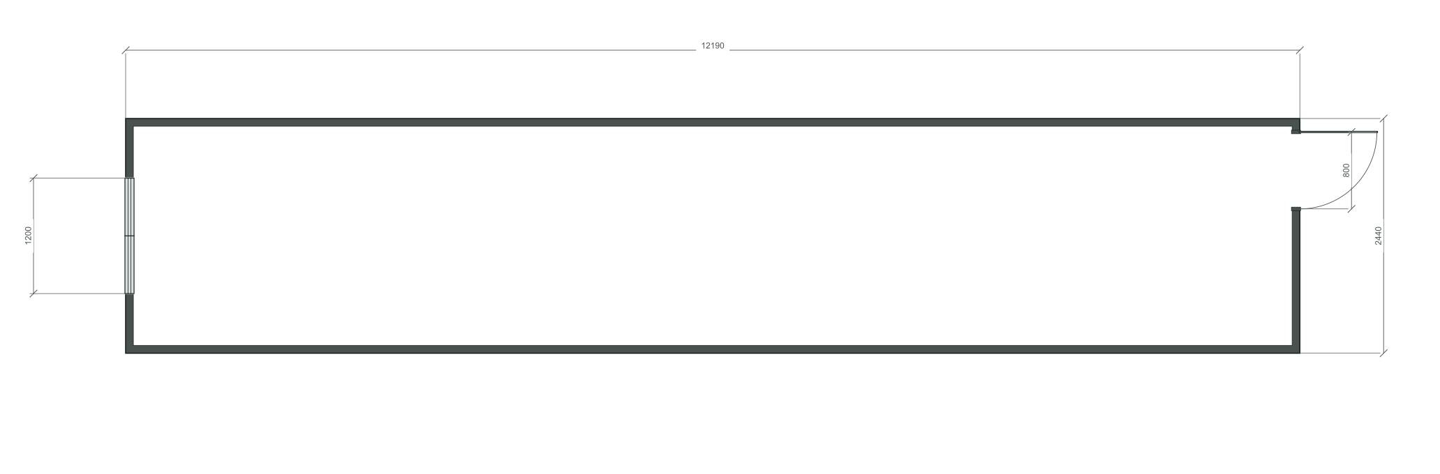 end_edge: входная дверь + 1 окна 1200×1000; окно по центру заводского торца; 40 ft HC, 12190×2440×2900 мм