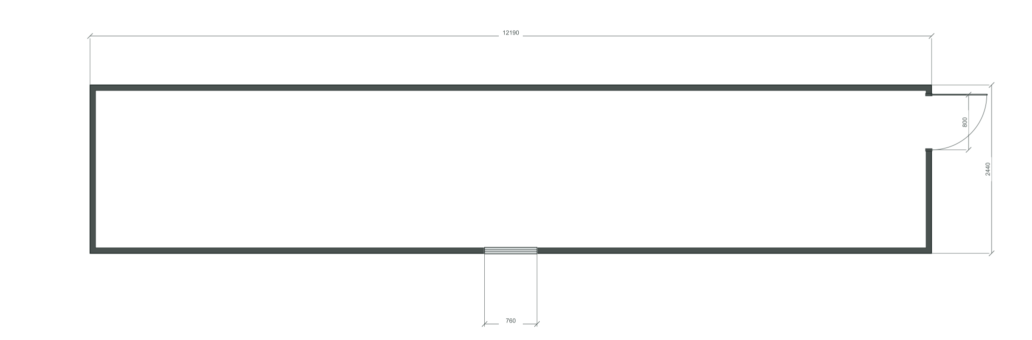 end_edge: входная дверь + 1 окна 760×2180; same; центры 6095 мм; 40 ft HC, 12190×2440×2900 мм