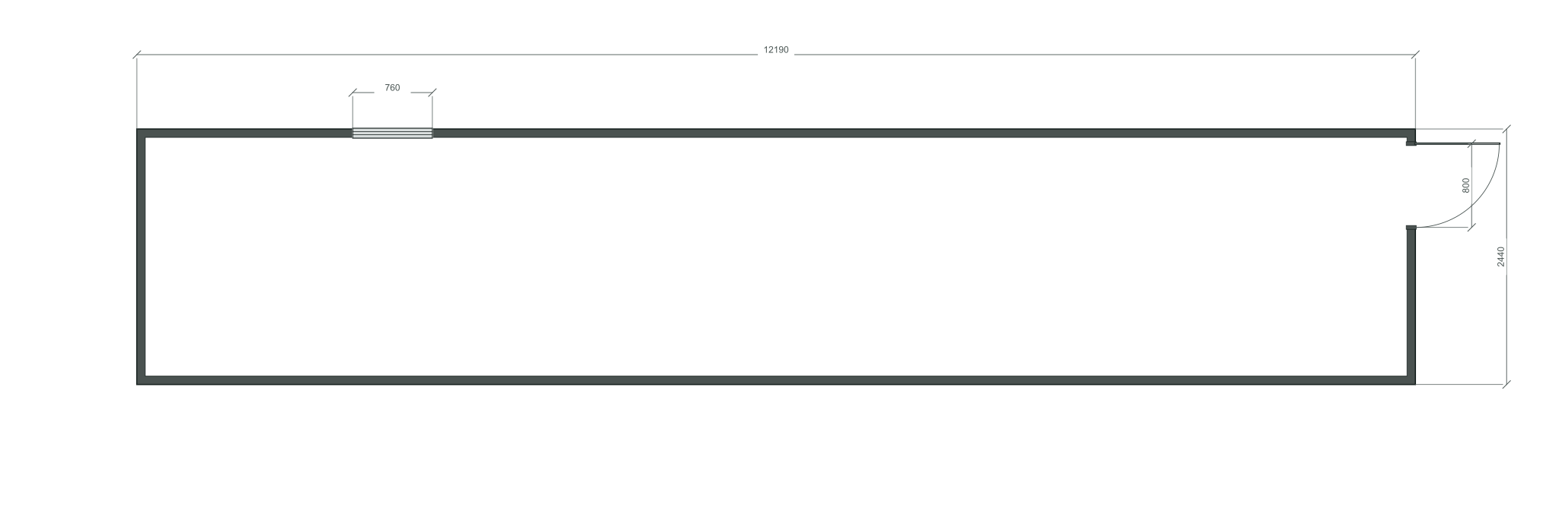 end_edge: входная дверь + 1 окна 760×2180; mixed; центры 2438 мм; 40 ft HC, 12190×2440×2900 мм