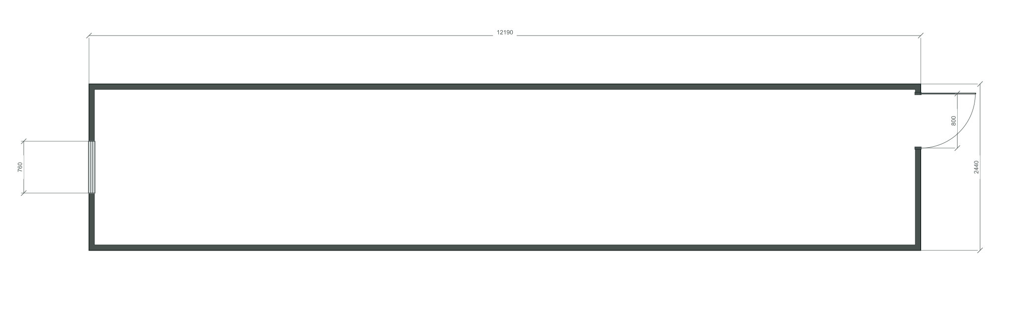 end_edge: входная дверь + 1 окна 760×2180; окно по центру заводского торца; 40 ft HC, 12190×2440×2900 мм
