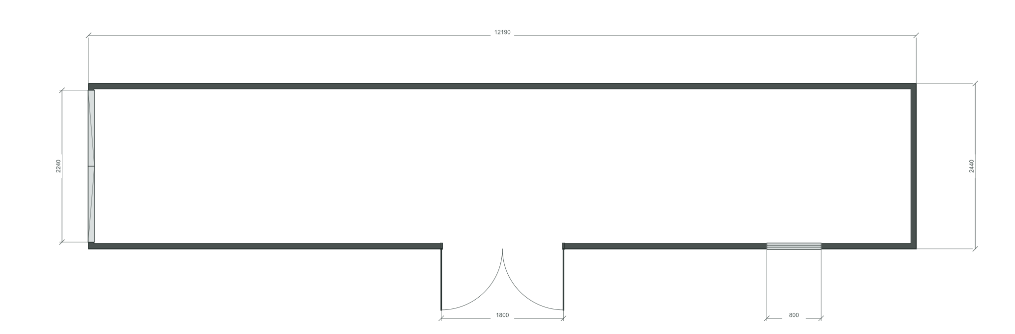 swing_gate: 1 окна 800×1000; same; 40 ft HC, 12190×2440×2900 мм