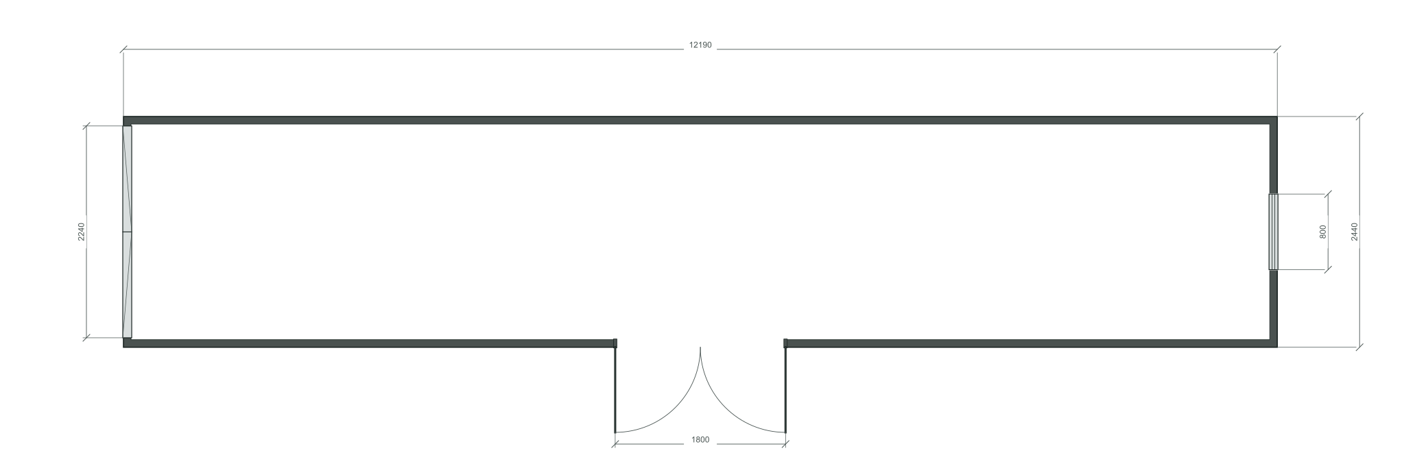 swing_gate: 1 окна 800×1000; end; 40 ft HC, 12190×2440×2900 мм