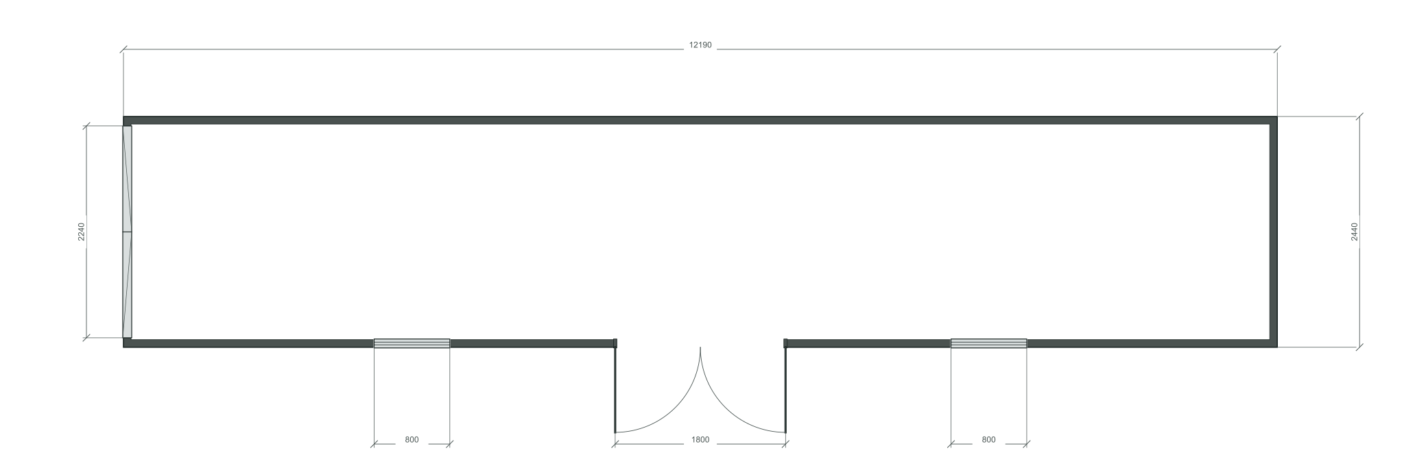 swing_gate: 2 окна 800×1000; same; 40 ft HC, 12190×2440×2900 мм