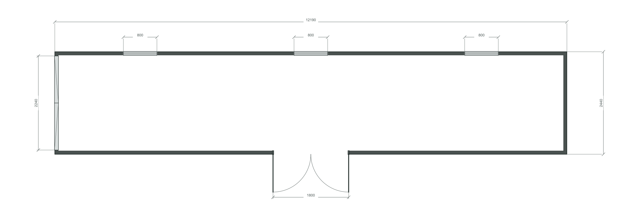 swing_gate: 3 окна 800×1000; opposite; 40 ft HC, 12190×2440×2900 мм