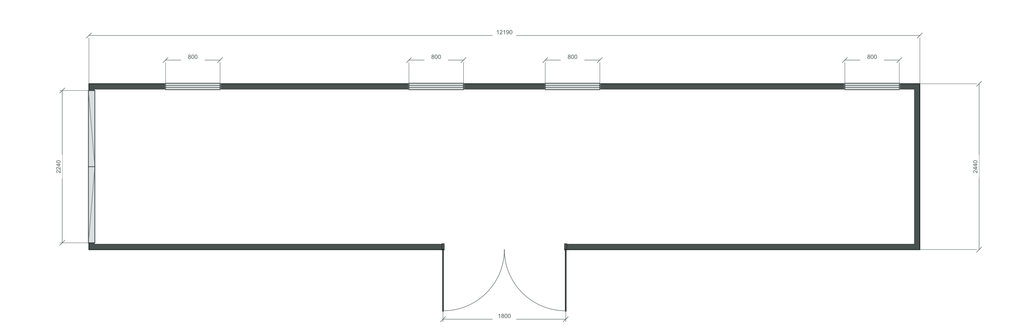 swing_gate: 4 окна 800×1000; opposite; 40 ft HC, 12190×2440×2900 мм