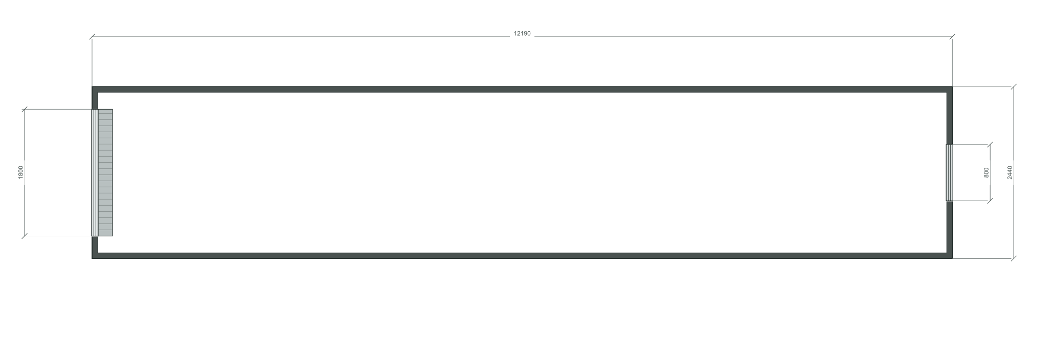 roll_gate: 1 окна 800×1000; end; 40 ft HC, 12190×2440×2900 мм
