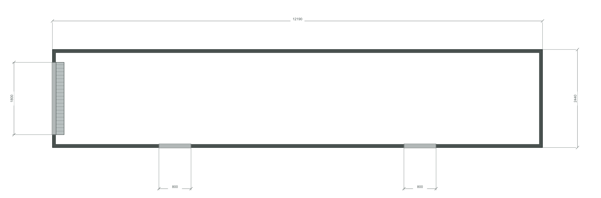roll_gate: 2 окна 800×1000; same; 40 ft HC, 12190×2440×2900 мм