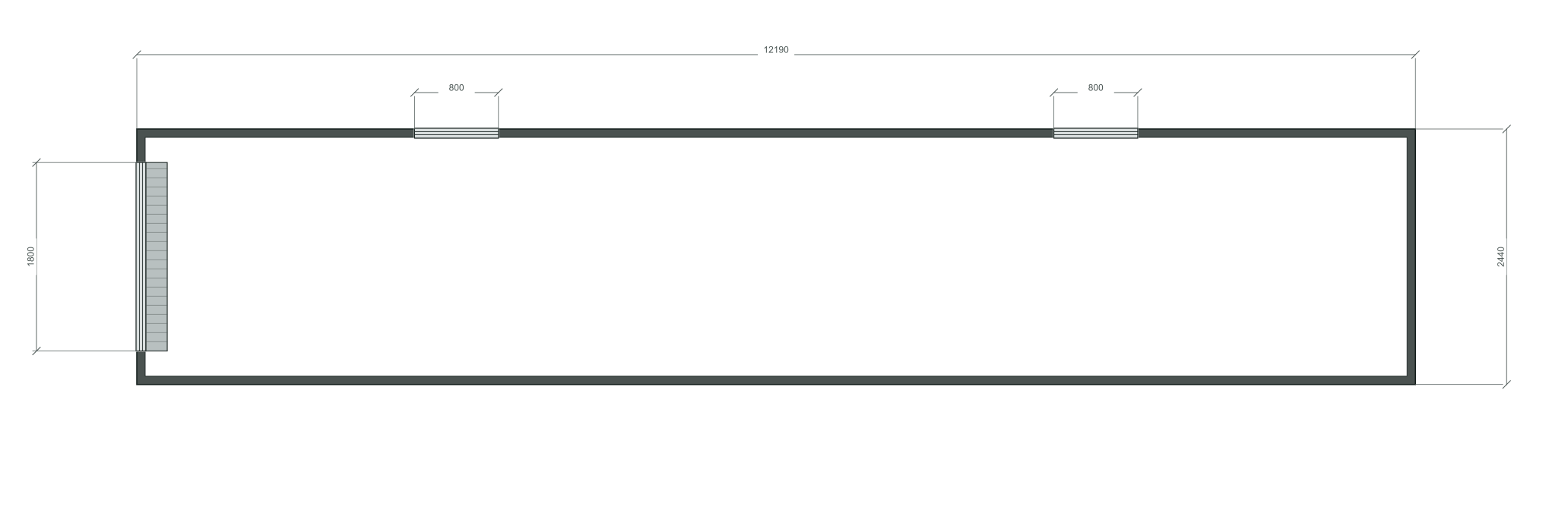 roll_gate: 2 окна 800×1000; opposite; 40 ft HC, 12190×2440×2900 мм